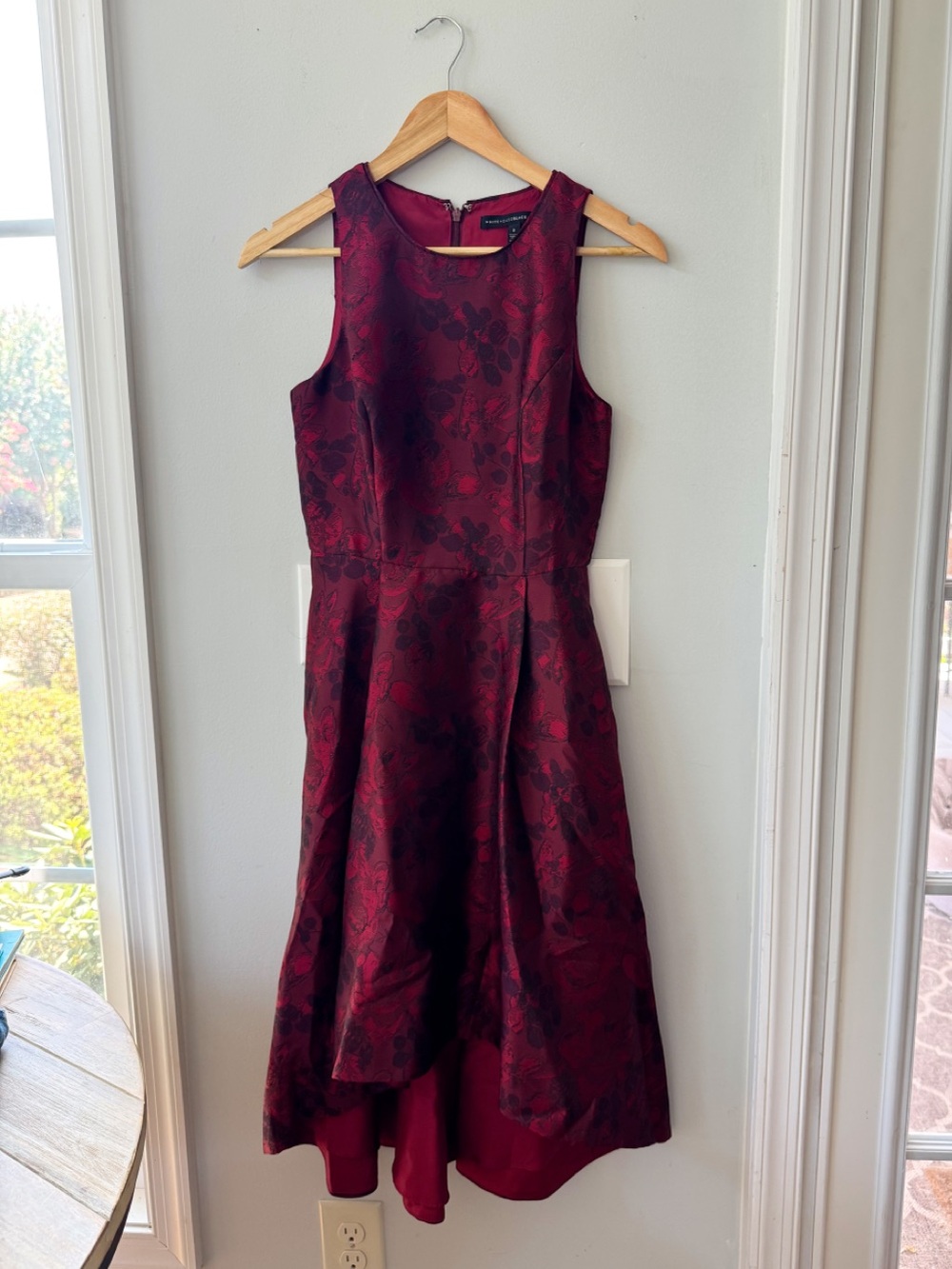 WHBM Red Floral Jacquard High-Low Dress